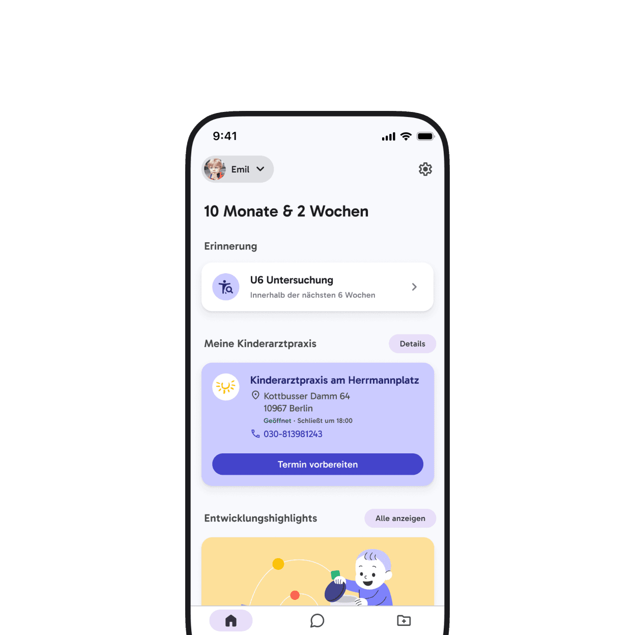 Kinderarzttermin-App-Ansicht