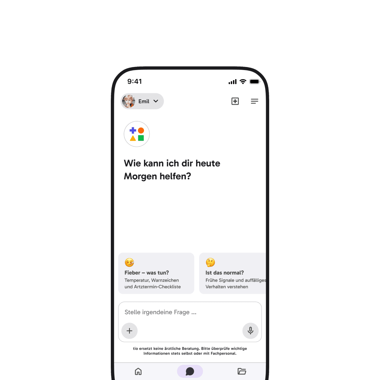 tio Symptom-Checker App-Ansicht
